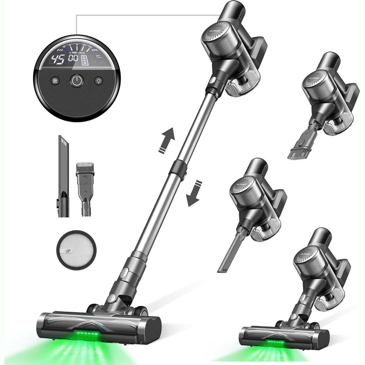 162047 - ULTENIC U12 Fshesë Elektrike pa Tel, 450W, 30000PA, Kapacitet 1L, Teknologji Kundër Ngatërresave dhe Green Eye™, Jetëgjatësi e Baterisë 45 Minuta
