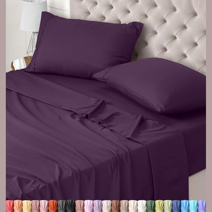 252535 - UTOPIA BEDDING Set çarçafësh me 4 pjesë 150x200 cm, Poliester me mikrofibër të lëmuar, Çarçaf i montuar, çarçaf i sheshtë dhe 2 mbulesa jastëku 50x75 cm, Madhësia Queen, Vjollcë