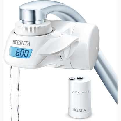 255203 - BRITA SISTEMI i Filtrimit të Ujit ON TAP Pro V-MF, 1 fishek filtri (600L), ujë 99.99% pa baktere, zvogëlon PFAS, kohëmatës dixhital LCD me numërim mbrapsht