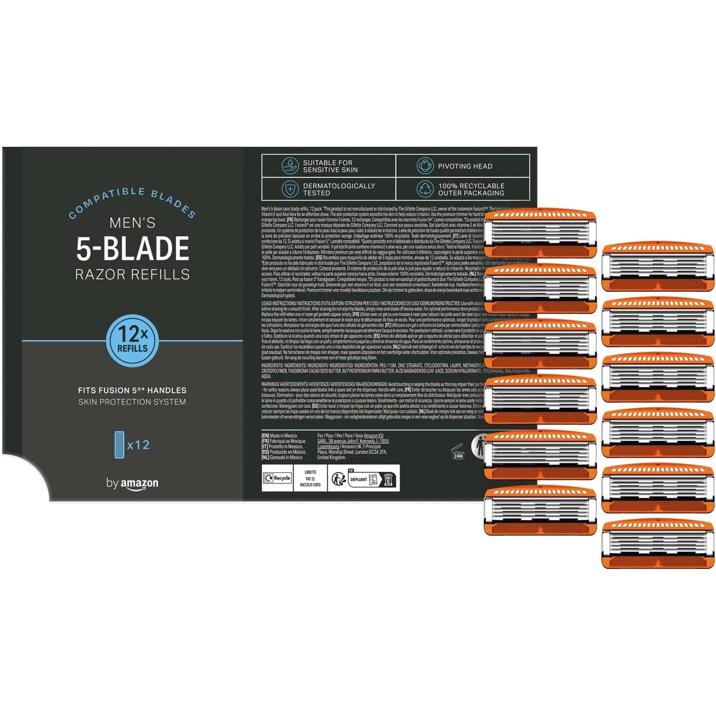 290132 - AMAZON Brisqe rroje për meshkuj, përshtatet me Gillette Fusion5, pako me 12 copë