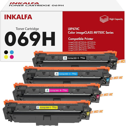 276184 - 069H 069 MF752cdw I pajtueshëm me Canon 069H 069 Toner i-Sensys MF752Cdw LBP673Cdw MF753Cdw LBP674Cx LBP674Cdw MF751Cdw MF754Cdw MF755Cdw MF756Cx CRG-069H E zezë, cian i errët, magenta, e verdhë, pako prej 4 printerash