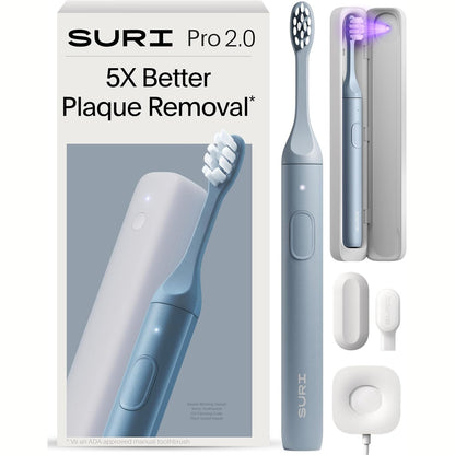 302710 - SURI Furçë dhëmbësh elektrike sonike 2.0 me sensor presioni, kuti udhëtimi për pastrim UV, jetëgjatësi baterie mbi 40 ditë, Blu