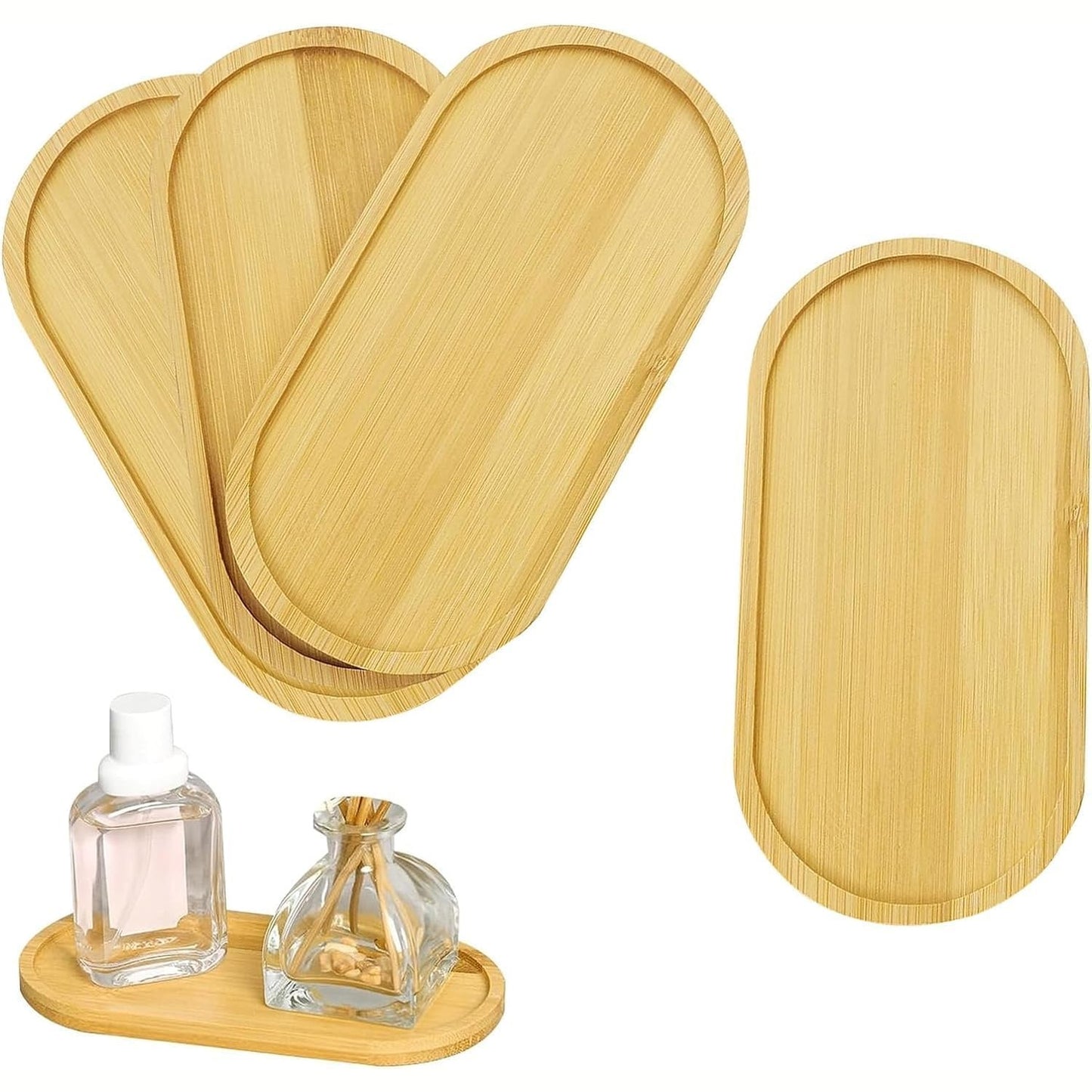 225020 - SET TABAKASH BAMBUJE KIKIHONG ME 4 PJESË, Tabaka të Vogla për Sushi, Kafe, Torta dhe Ushqime të Lehta, Dizajn Oval, Madhësi 17.5 x 8.8 cm