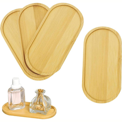 225020 - SET TABAKASH BAMBUJE KIKIHONG ME 4 PJESË, Tabaka të Vogla për Sushi, Kafe, Torta dhe Ushqime të Lehta, Dizajn Oval, Madhësi 17.5 x 8.8 cm