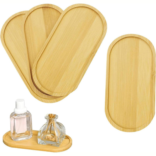 225020 - SET TABAKASH BAMBUJE KIKIHONG ME 4 PJESË, Tabaka të Vogla për Sushi, Kafe, Torta dhe Ushqime të Lehta, Dizajn Oval, Madhësi 17.5 x 8.8 cm