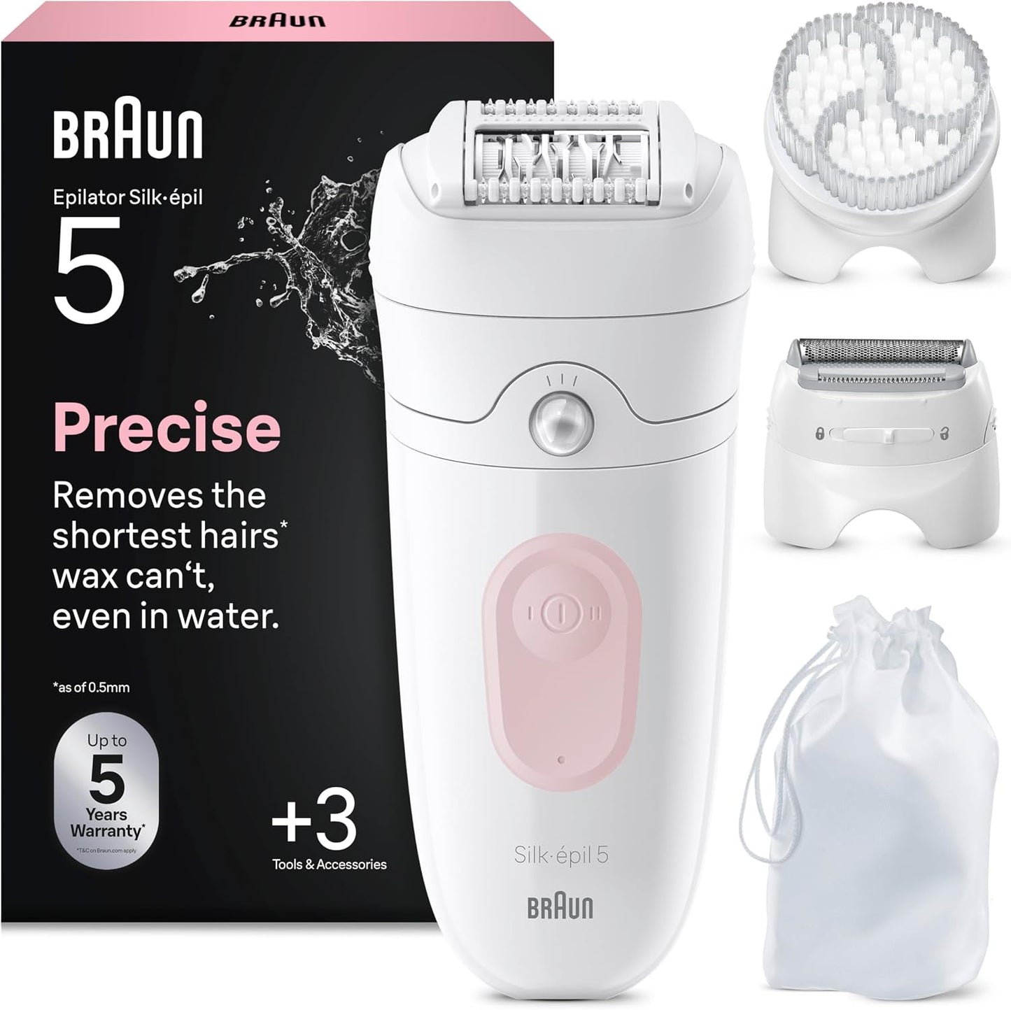 320906 - BRAUN Depilator elektrik për femra Silk Epil 5, 5-060, i bardhë dhe rozë flamingo