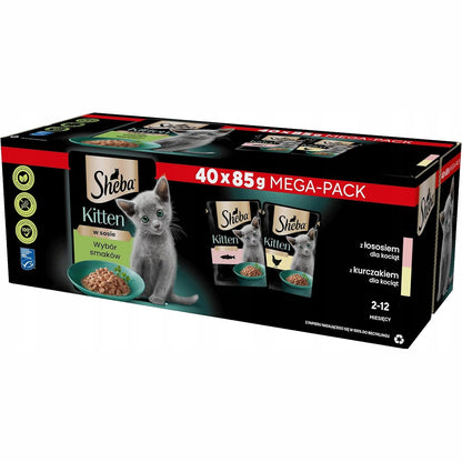 213675 - SHEBA Ushqim i lagësht për kotele, 40 qese x 85g, varietet me salmon dhe pulë në salcë