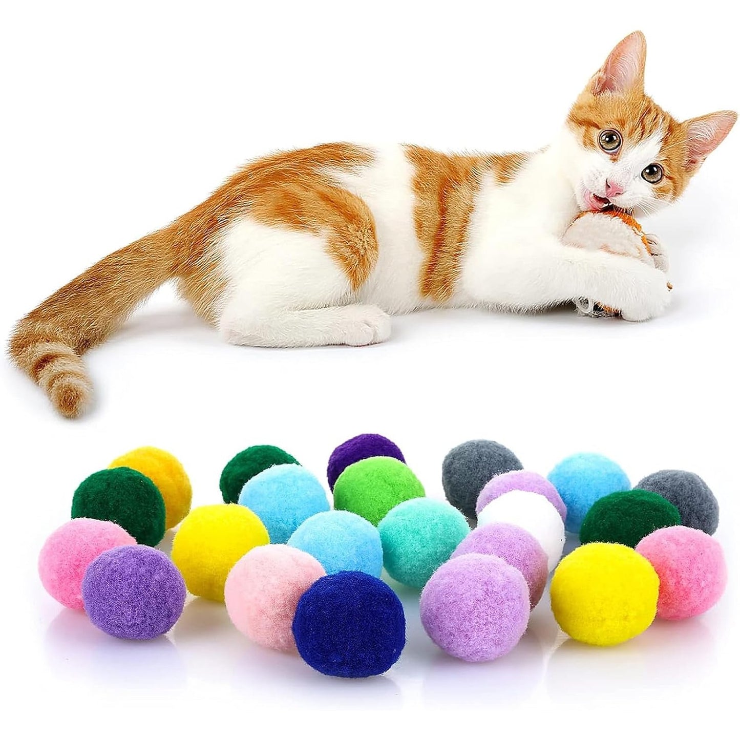 242007 - VEBETTER Topa lodër për mace, 20 copë, 5 CM, pom-pom të butë për kotele, lodër interaktive