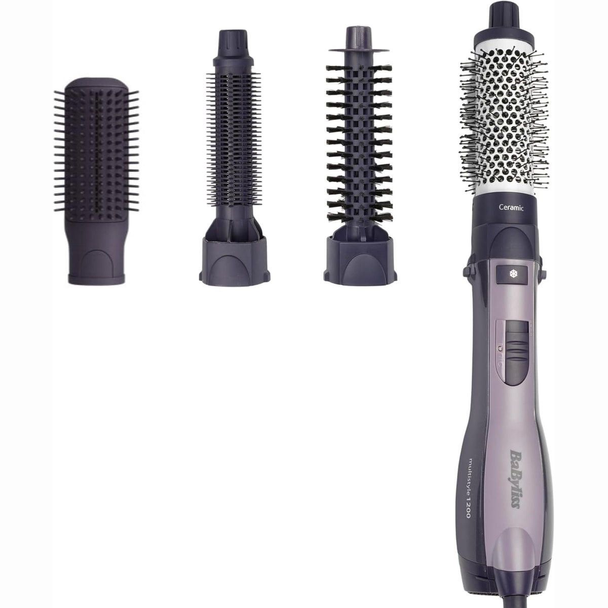 321027 - BABYLISS Smooth Finish 1200, Furçë me ajër të nxehtë 4-në-1, Teknologji Jonike dhe Qeramike, 4 aksesorë, 1200W, ngjyra e zezë, model AS121E