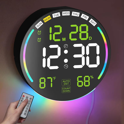 209021 - ORË MURI DIXHITALE, 10.3“, LED me alarm, kohëmatës mbrapsht, DST, matës temperaturë dhe lagështi, errësim automatik dhe telekomandë, e përshtatshme për klasë, dhomë ndenjeje, zyrë dhe palestër