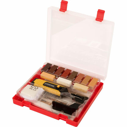 313988 - WERKZEYT Set riparimi druri, 17 copë - 11 nuanca të ndryshme - Përfshin shkrirës dylli, rrafshues dhe sfungjer lëmues - I përshtatshëm për të gjitha llojet e sipërfaqeve prej druri