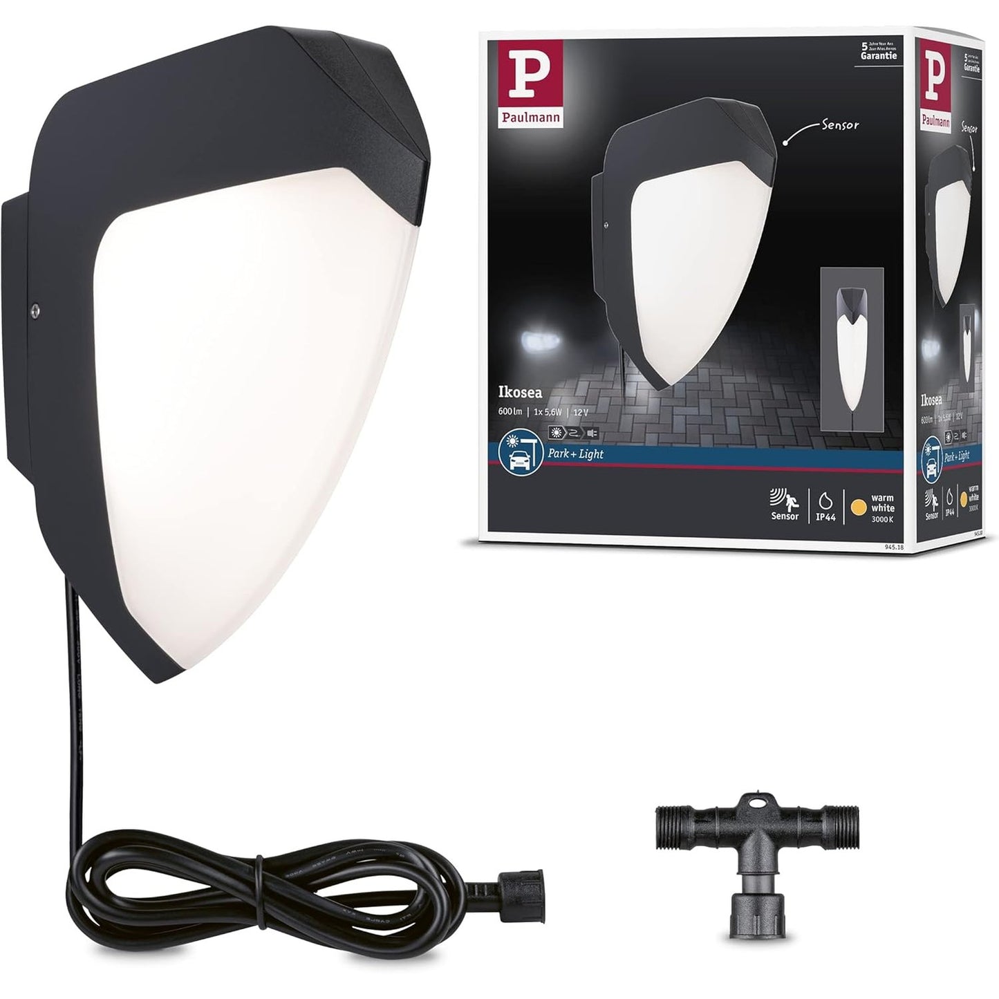 255287 - PARK + LIGHT Llambë Muri LED për Jashtë, Ikosea me Detektor Lëvizjeje, 2x5.6 W, e Bardhë e Ngrohtë, Antracit, Plastike, 3000 K