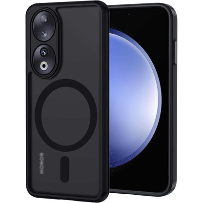 277238 - XTCASE MBROJTËSE MAGNETIKE PËR HONOR 90 5G, E PAJTUESHME ME MAGSAFE, MBROJTËSE MINIMALISTE MAT TRANSPARENTE, MBULIM I FORTË I PASME REZISTENT NDAJ GËRVISHTJEVE + PARAKOLP TPU REZISTENT NDAJ GODITJEVE - E ZEZË