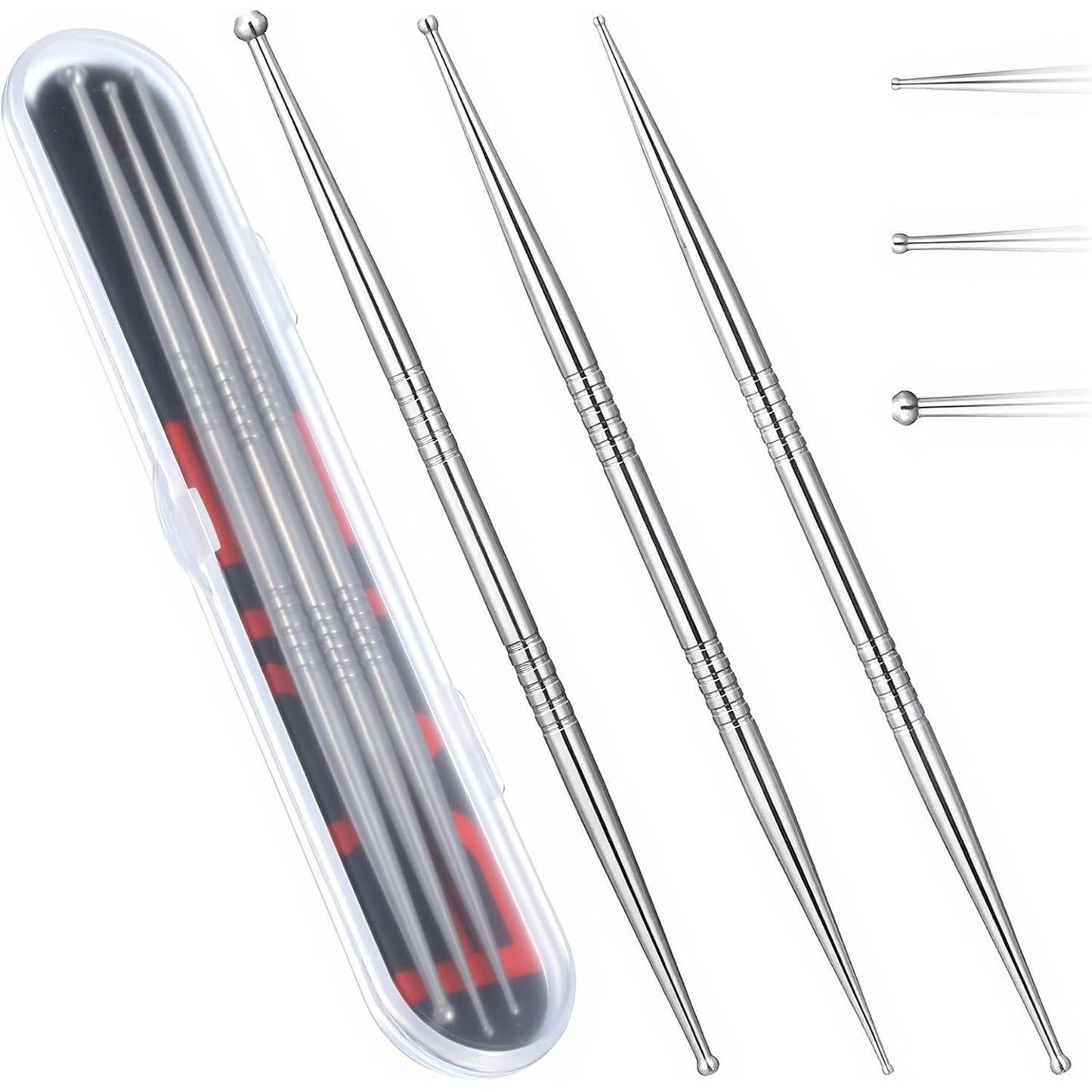 318827 - YMAPINC - Stilolapsa akupresure prej çeliku inox me 3 pjesë për akupunkturë në vesh, 3 madhësi