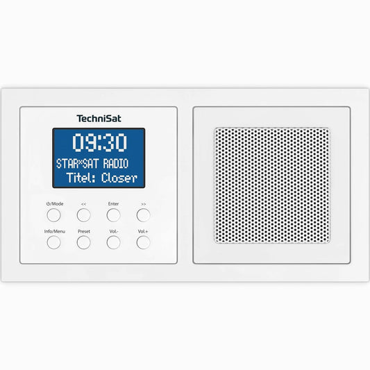 111398 - TECHNISAT - DIGITRADIO UP 1, Radio e Integruar DAB+ për Instalim në Kuti të Dyfishtë të Montuar në Rresht, FM, Pritje Bluetooth, Ekran LCD, Orë me Zile, 2 Vat RMS, e Bardhë