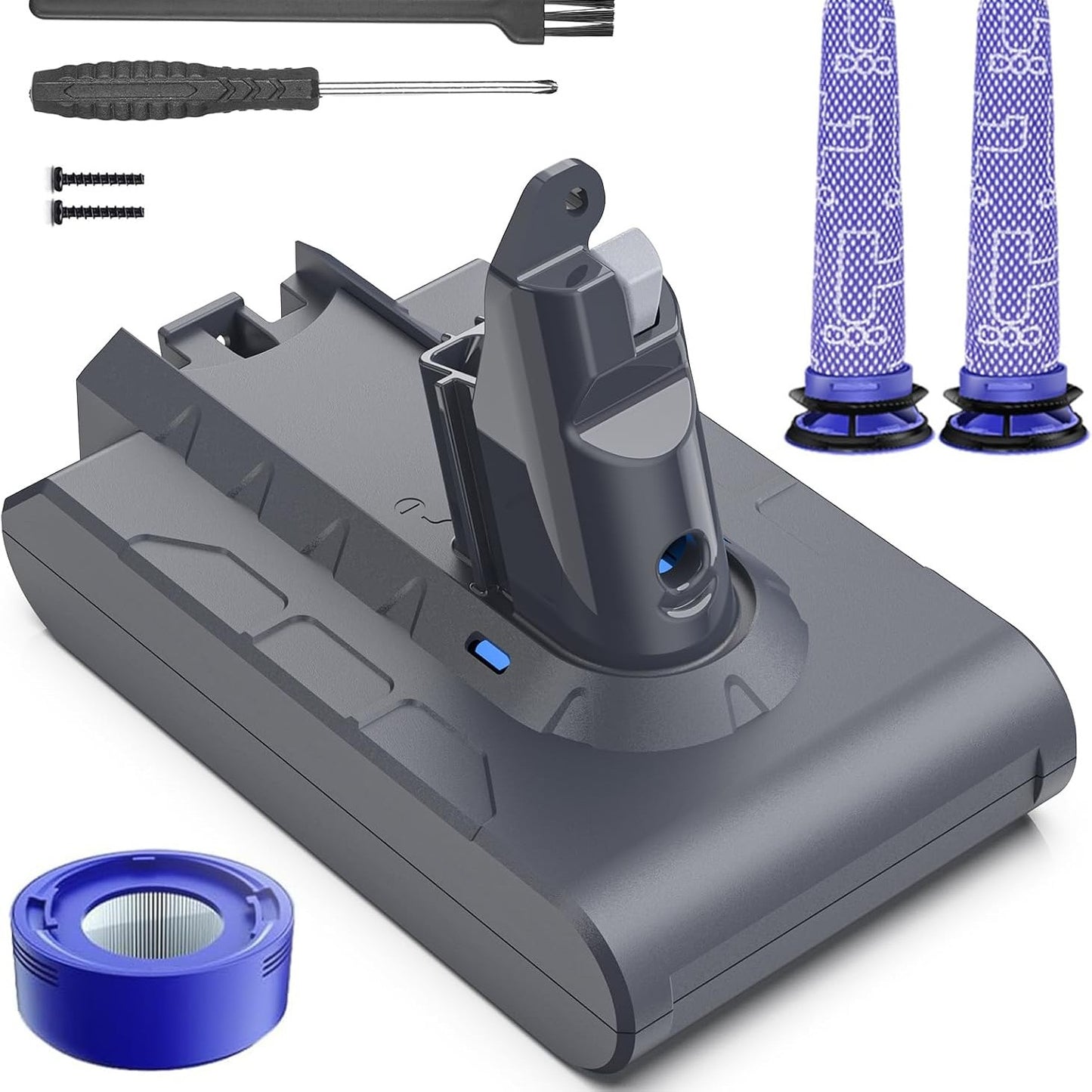 268250 - Bateri Keeenstone 8000mAh për Dyson V6 DC62, bateri zëvendësuese për fshesat me korrent Dyson DC58 DC59 DC61 Animal DC72 DC74 SV03 SV05 SV06 SV07 SV09 + 3 filtra