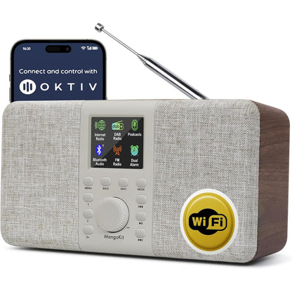 272924 - MANGOKIT SR-L, Radio Interneti me Wi-Fi, Radio Portative DAB me Bluetooth – DAB+, FM, Podcast, 150 Të Preferuara, Orë me Alarm Radioje, Prizë për Kufje, Kohëmatës Gjumi, E Zezë