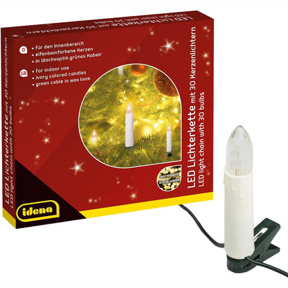222894 - IDENA 38192 Varg qirinjsh LED, 30 LED të bardha të ngrohta, qirinj ngjyrë fildishi, afërsisht 16 m, dekorim brendshëm për Krishtlindje