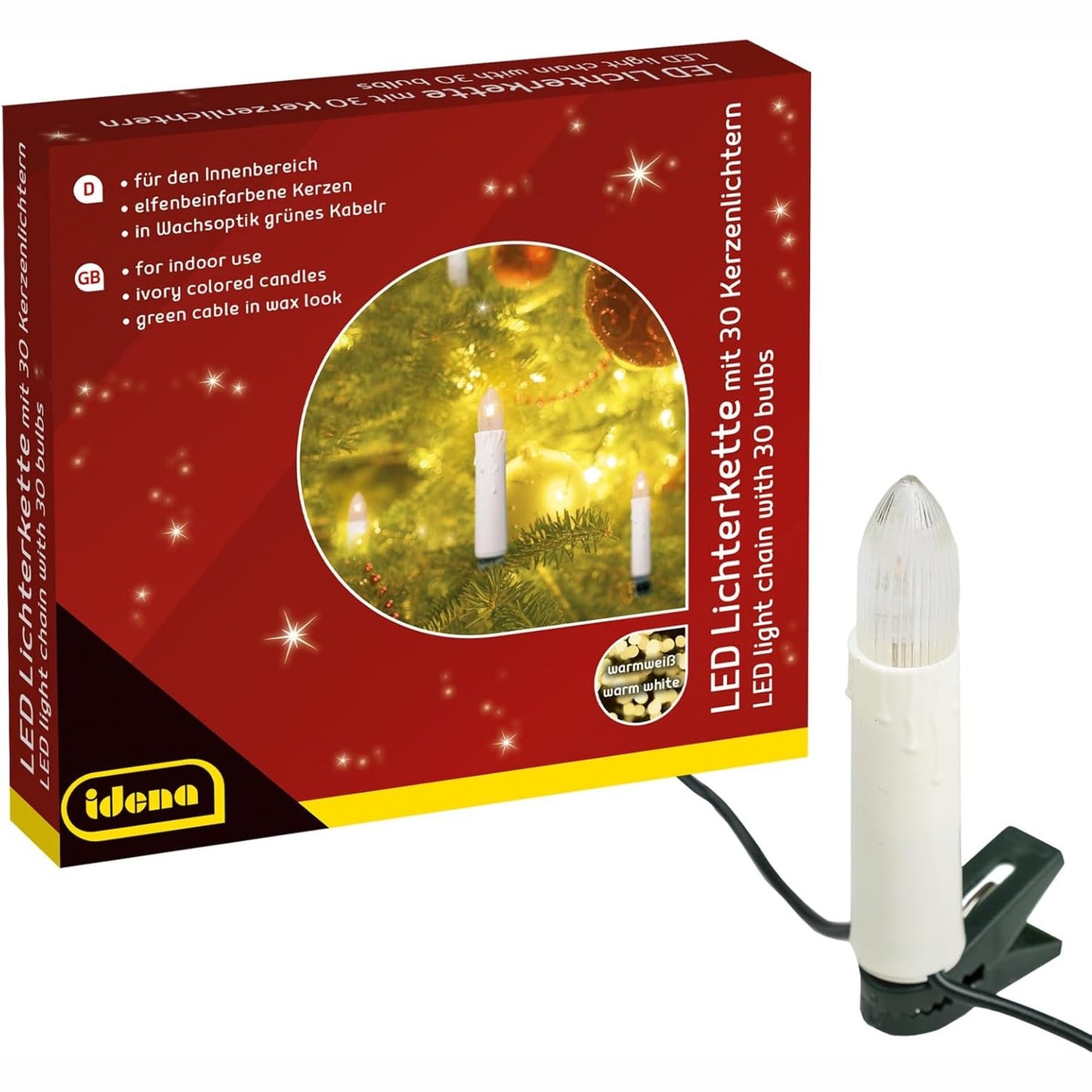 227661 - IDENA Idena 38192 - Vargu i qirinjve LED me 30 LED të bardha të ngrohta, qirinj ngjyrë fildishi, afërsisht 16 m, Dekorim i brendshëm