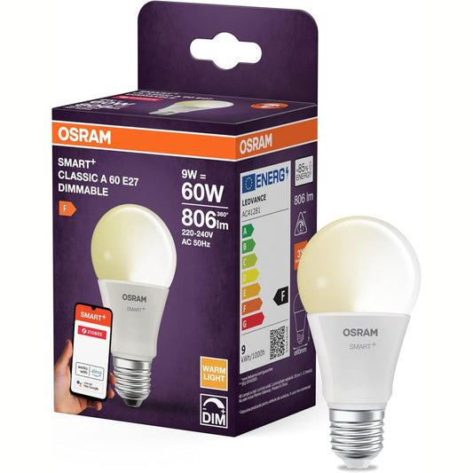 224892 - OSRAM Llampa LED SMART A60, E27, 9W, ZigBee 3.0, 2700K, kontroll aplikacioni, Alexa, Asistent Google