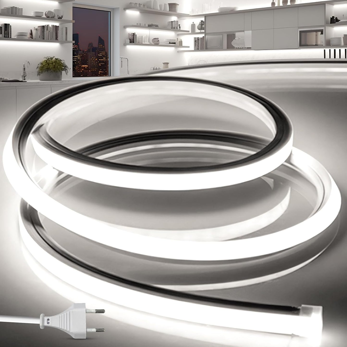 217248 - BRIMETI Shirit LED 230V Neon LED 15M, IP65, Tub Silikoni i Bardhë, 120LED/M