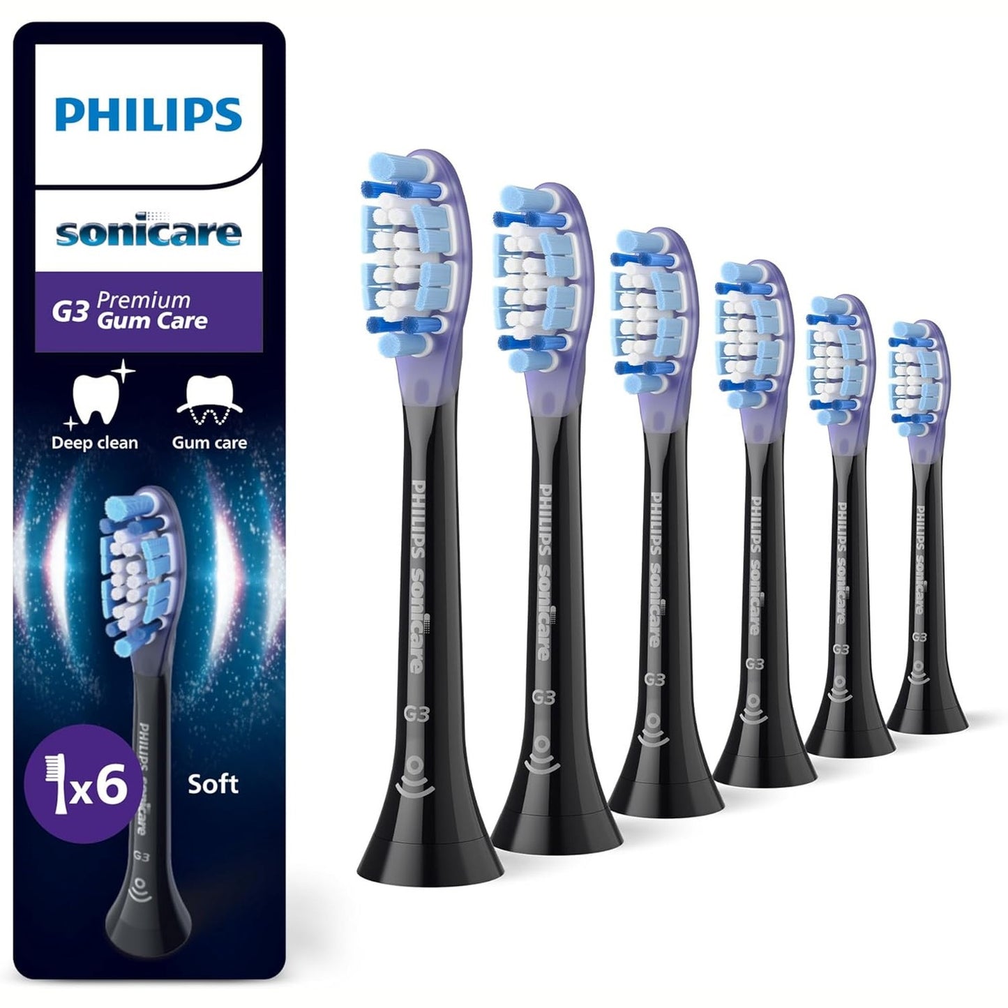 289677 - PHILIPS Sonicare G3 Premium Gum Care, Koka Furçash Zëvendësuese Origjinale, E Zezë, Pako me 6, HX9056/88