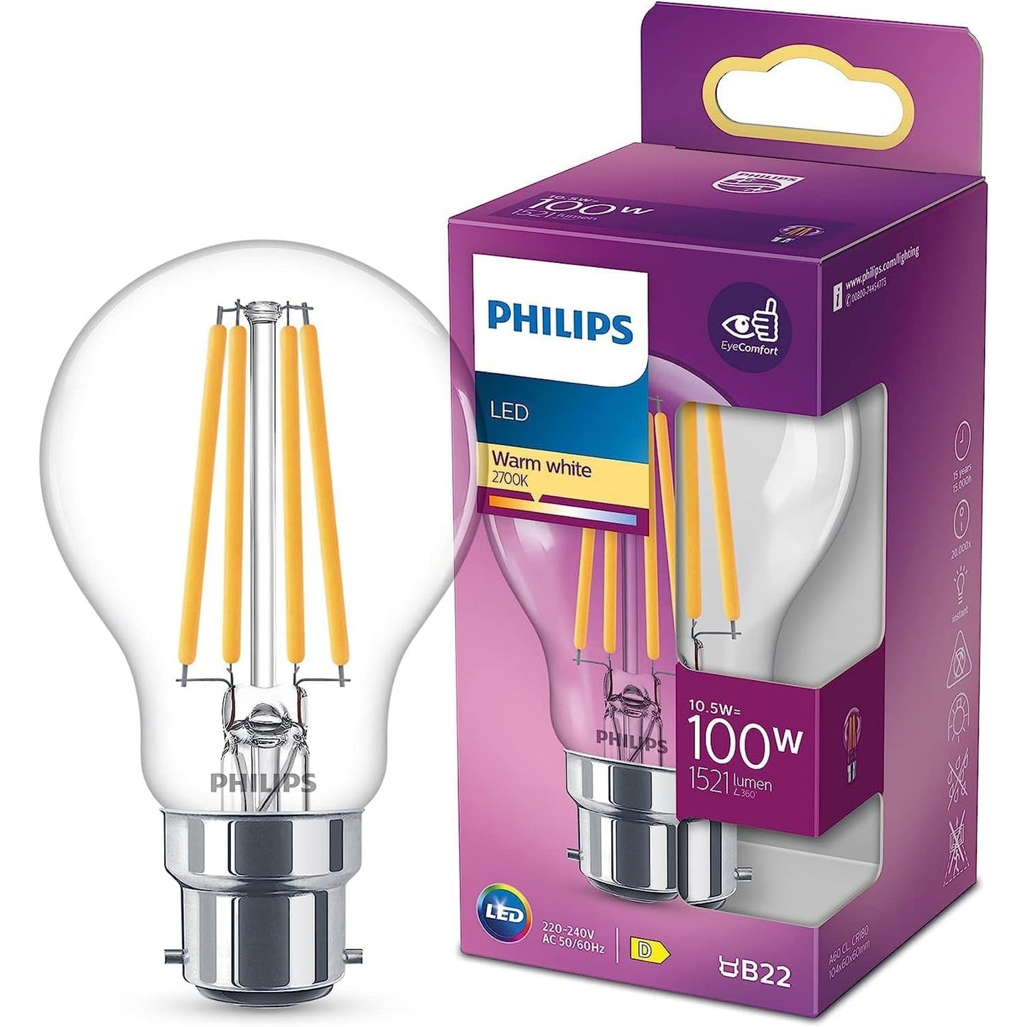 248305 - PHILIPS Llambë LED Standard B22, 100W, e Bardhë e Ngrohtë, Transparente, Qelq