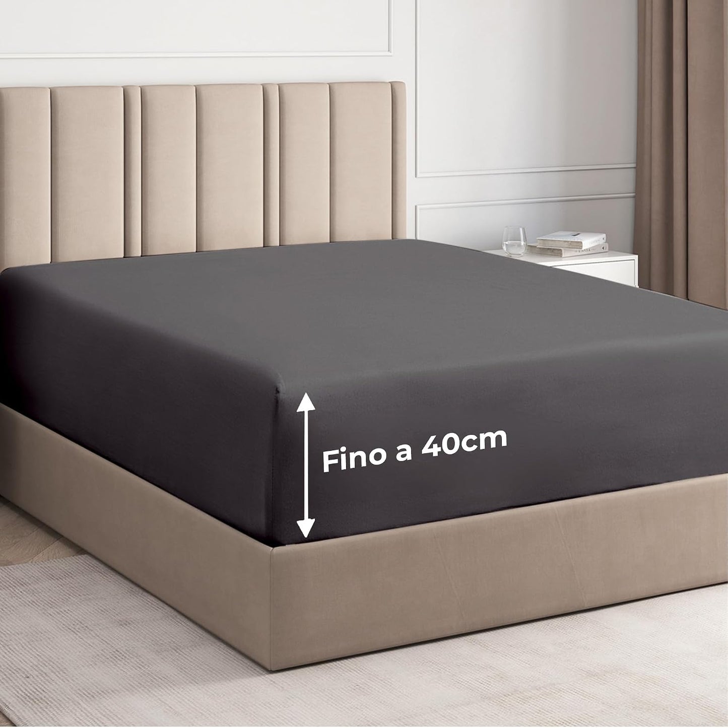 293908 - Çarçaf i montuar 200x200cm Gri e Errët - Çarçaf i montuar shumë i thellë për dyshekë dhe krevate me sustë deri në 40cm (16") të lartë - Mikrofibër - I butë me furçë - Pa rrudha, tkurrje dhe rezistent ndaj ngjyrave - Oeko-TEX