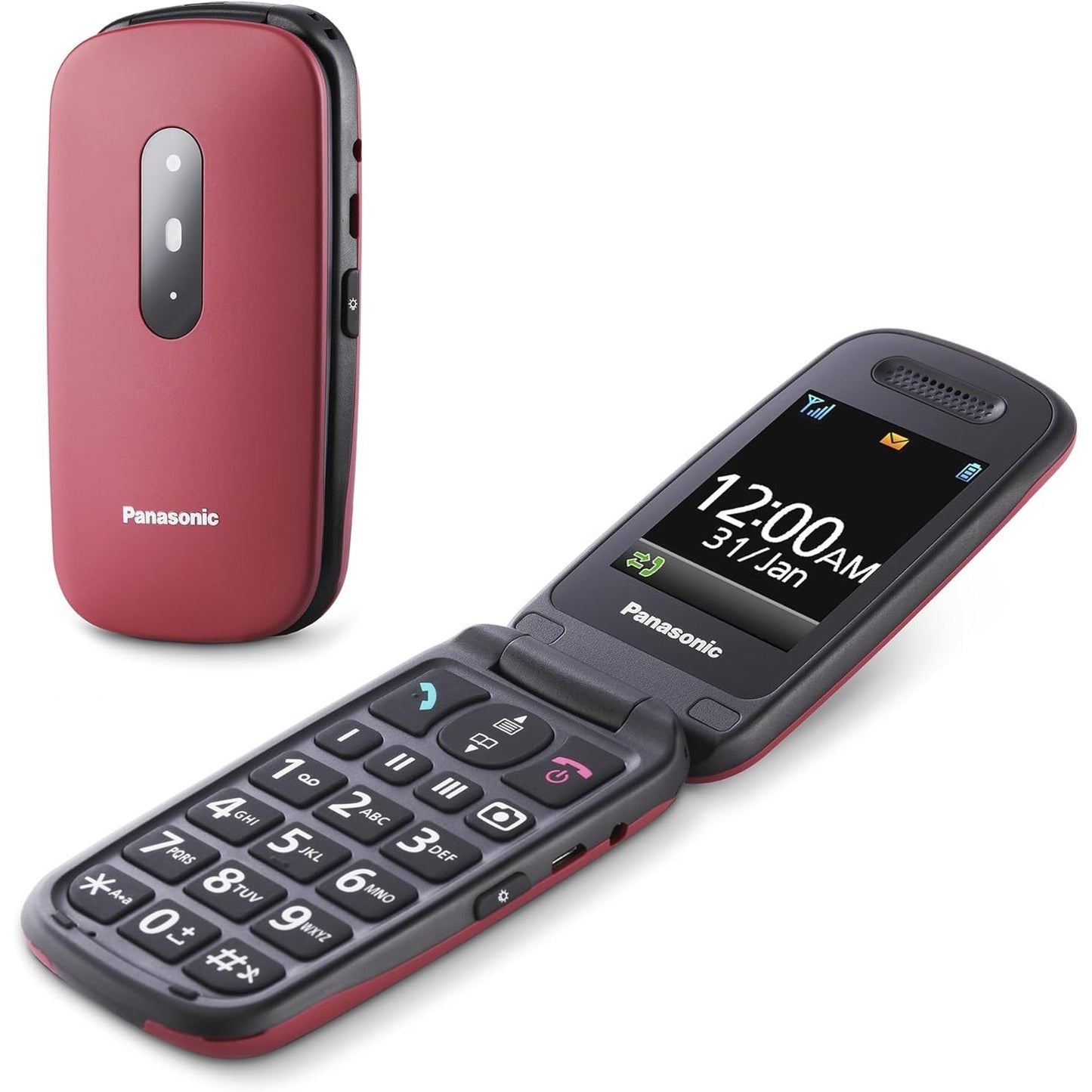 319561 - PANASONIC Telefon KX-TU446EXR me palosje, pa kontratë, buton thirrjesh emergjente SOS, amplifikator zëri, butona të mëdhenj, ekran i madh, numra të mëdhenj, blic, ekran me ngjyra 2.4 inç, i kuq