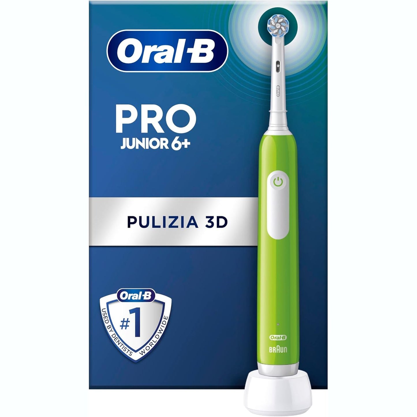 292747 - ORAL-B Furçë dhëmbësh elektrike Pro Junior për fëmijë, pastrim efektiv për dhëmbë të ndjeshëm, 1 karikues, 1 kokë furçe e rrumbullakët, jeshile