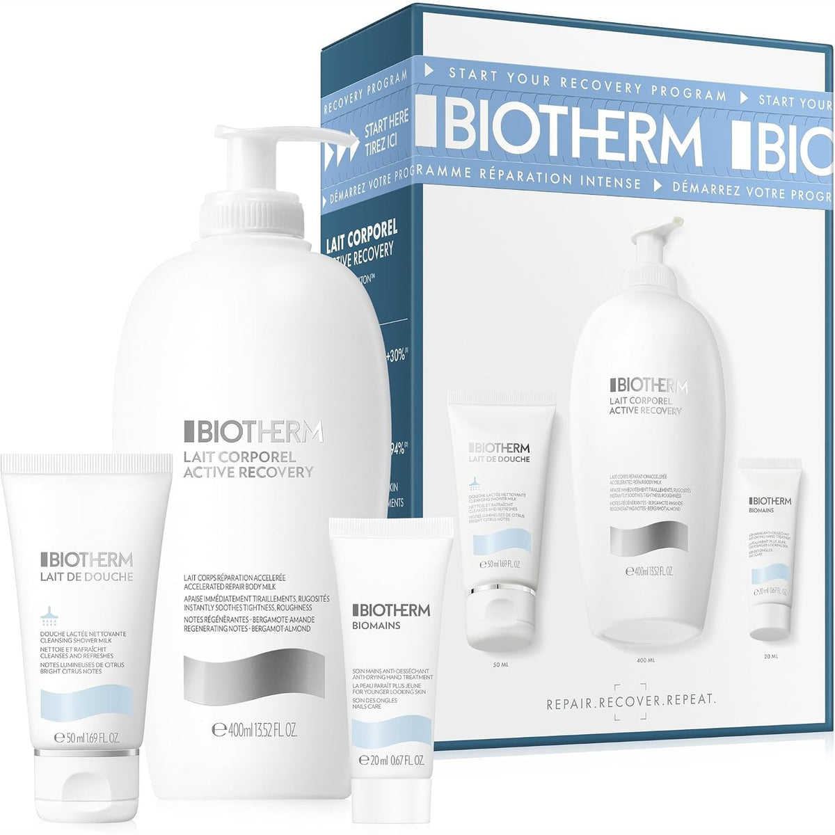 296839 - BIOTHERM Set rutinë intensive Lait Corporel (Lait Corporel 400ml, Lait de Douche 200ml, Biomains Handcreme 50ml), set hidratues për kujdesin e trupit