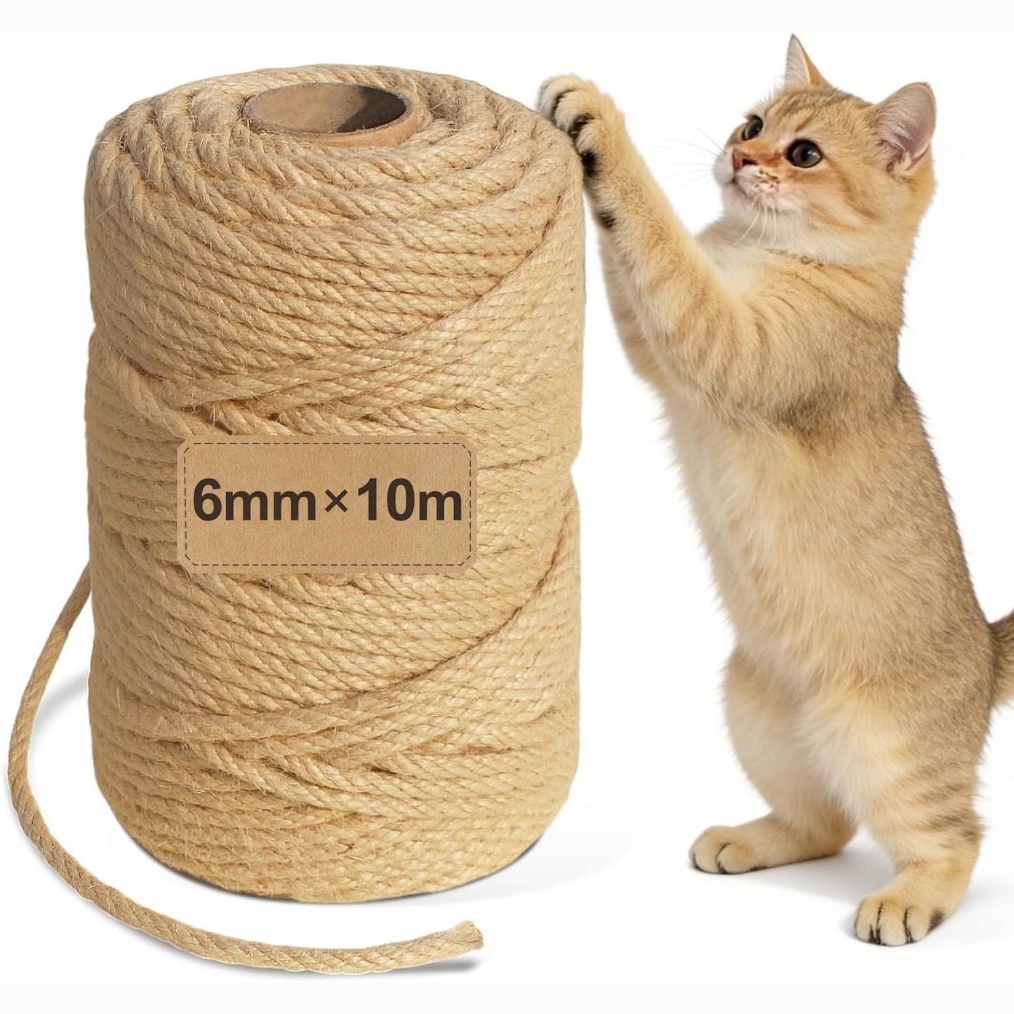 248815 - Litar sizali për pemët e maceve, litar sizali 6 mm x 10 m, për shtyllat e kruarjes së maceve, punime artizanale, dekor shtëpie (10 m)