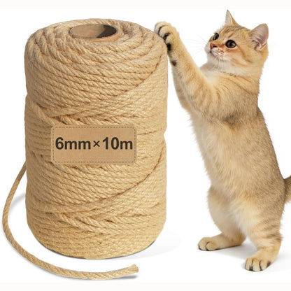 248815 - Litar sizali për pemët e maceve, litar sizali 6 mm x 10 m, për shtyllat e kruarjes së maceve, punime artizanale, dekor shtëpie (10 m)