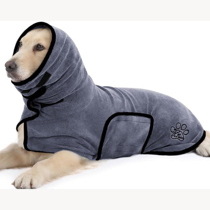 257153 - PETTOM Rroba banje për qen me jakë të lartë, XL, ekstra absorbuese me mbyllje me velcro, Blu