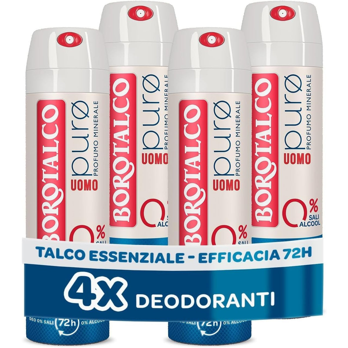 311996 - BOROTALCO Deodorant Sprej i Pastër për Burra, me Talk Esencial, Formulë pa Alkool dhe Alumini, 4 Shishe 150 ml