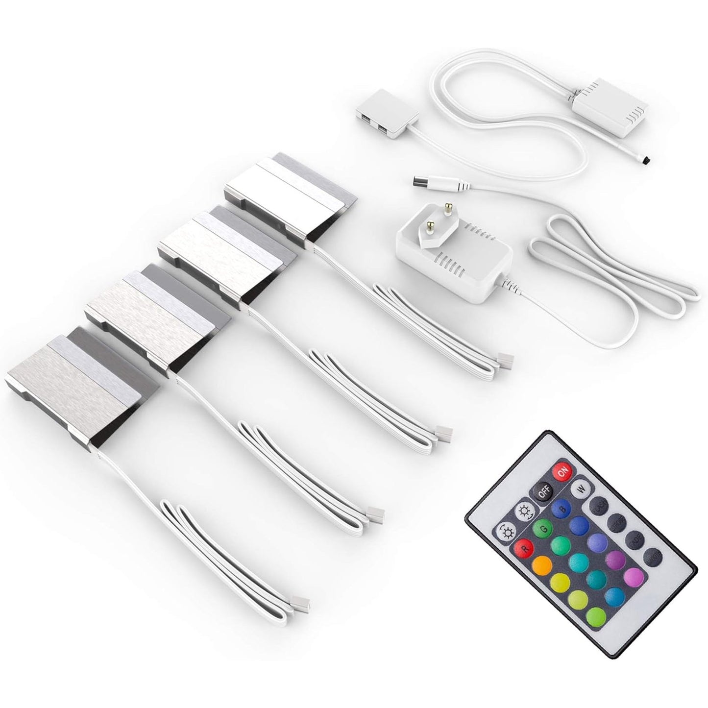 222781 - BKLicht – Shirit LED prej qelqi për rafte me telekomandë, Dritë RGB shumëngjyrëshe, me errësim, 4x2.5x10 cm, Krom
