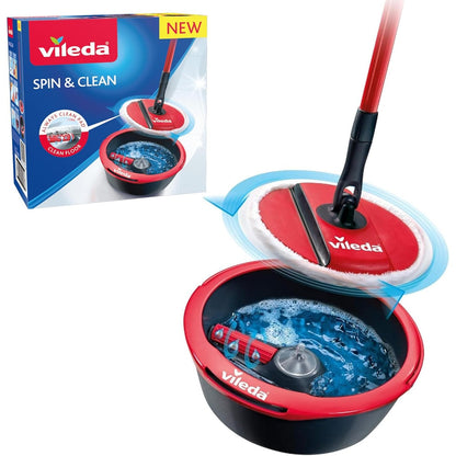 214048 - VILEDA Kit i plotë për pastrimin e dyshemesë, sistem rrotullimi manual, kovë me rul larjeje inovativ, kokë mopi 100% mikrofibër