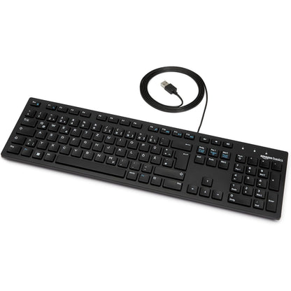 274376 - Amazon Basics Tastierë me paraqitje gjermane, e sheshtë, me kabllo USB, e zezë mat
