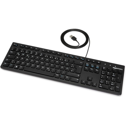 269185 - AMAZON BASICS Tastierë me paraqitje gjermane, e sheshtë, me kabllo USB, e zezë mat