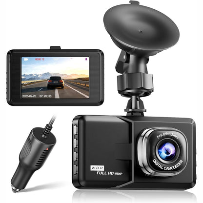 276331 - POYBPCY Kamera e përparme 1080P, Kamerë makine me ekran 3", Shikim nate, WDR, Kënd i gjerë 170°, Sensor G, Regjistrim në lak