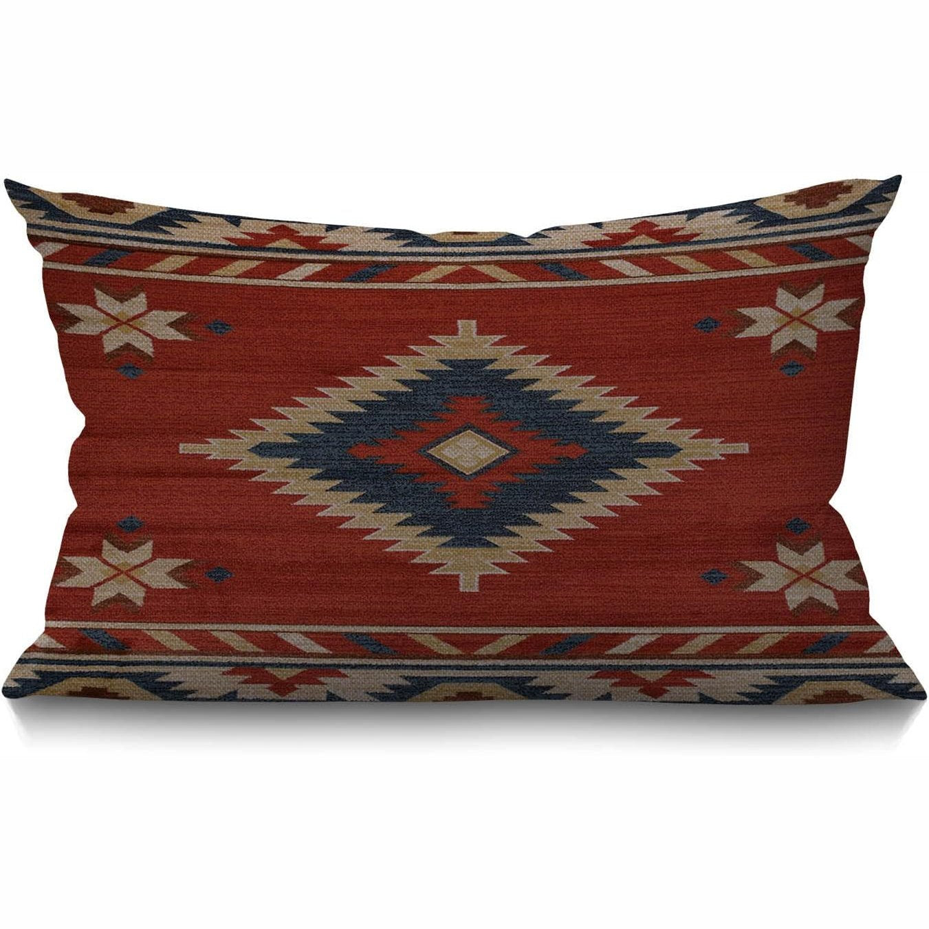 219490 - BGBDEIA Mbulesë jastëku Vintage Jugperëndimore Amerikane, e kuqe, pambuk Aztec, liri, drejtkëndëshe, 30 x 50 cm