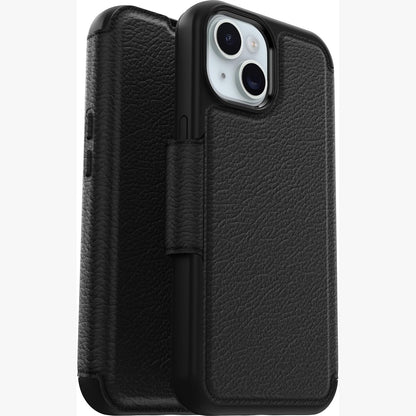 309848 - OTTERBOX Mbështjellëse Strada për iPhone 15 Pro Max me MagSafe, Rezistente ndaj goditjeve, Lëkurë Premium, 2 vende për karta, e zezë