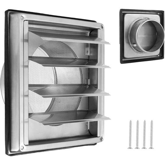 184953 - ZLLZPZD Grilë Ventilimi prej Çeliku Inox 150 mm e Kyçshme me Rrjetë Kundër Insekteve dhe Valvulë Moskthimi, Ideale për Montim në Mur të Jashtëm të Sistemeve të Ventilimit dhe Aspiratorëve
