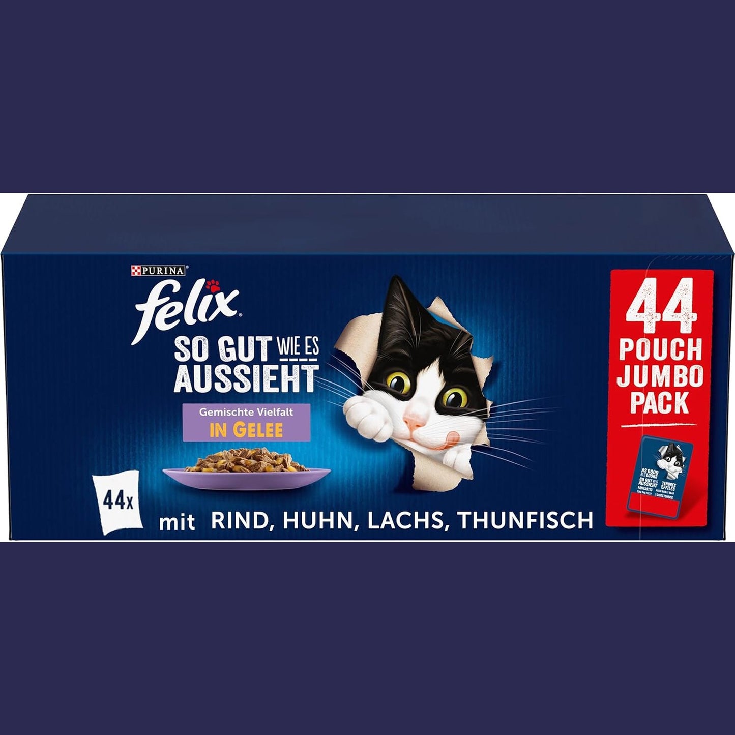 184344 - FELIX Aq Mirë Sa Duket, Ushqim i Lagësht për Mace me Shumëllojshmëri Pleteje, Set prej 44 Qese dy Porcione, Pesha Total 3.74kg