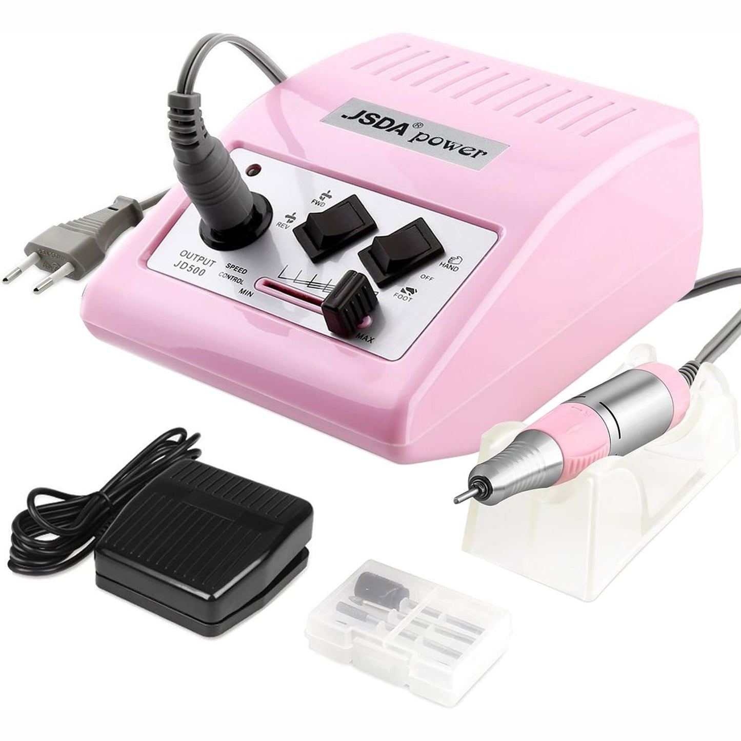 321018 - JSDA® Mbulesë elektrike për thonj Profi me xhel, shellac - 30000 U/Min, përfshin 4 pjesë dhe pedal për këmbë, manikyr, pedikyr
