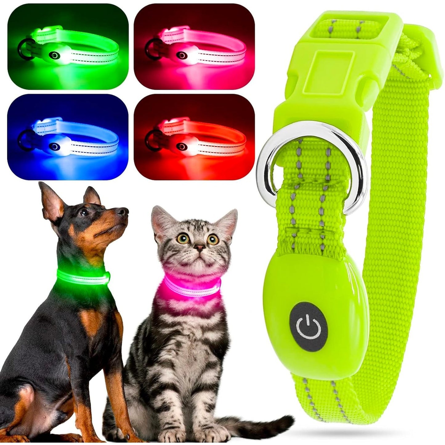 210211 - YFBRITE Jaka e ndriçuar LED për qen, e rikarikueshme me USB, XS, e rregullueshme, e qëndrueshme për mace, kelyshë, qen të vegjël, të mesëm dhe të mëdhenj (Jeshile)