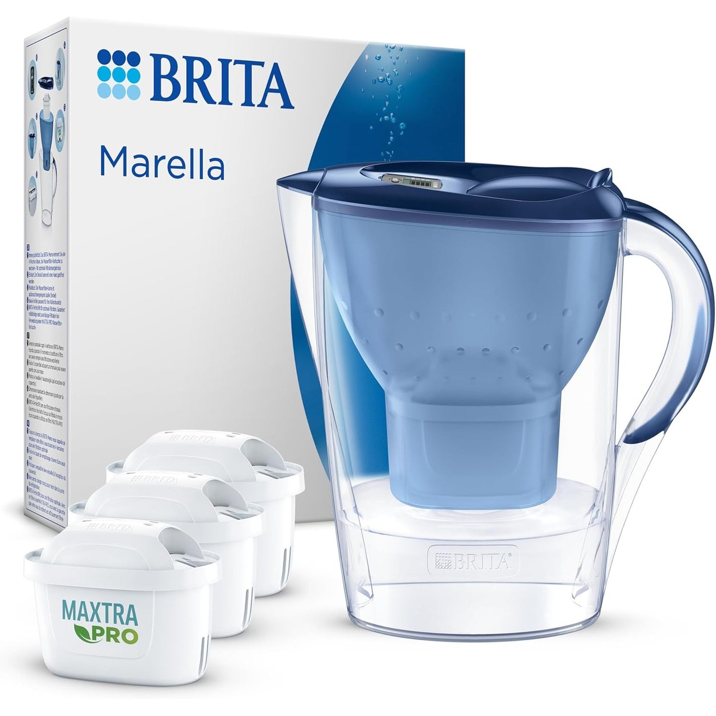 256033 - BRITA Kana e ujit Marella, Kapacitet 2.4 L, Përfshin 3 filtra MAXTRA PRO, Zvogëlon klorin, gurin gëlqeror, metalet PFAS