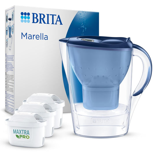 119485 - BRITA - Enë Filtri Uji Marella Blu (2.4L) me 2 filtra MAXTRA PRO, Zvogëlojnë Klorin, Gëlqeren, PFAS dhe Metalet - Elegant dhe Funksional