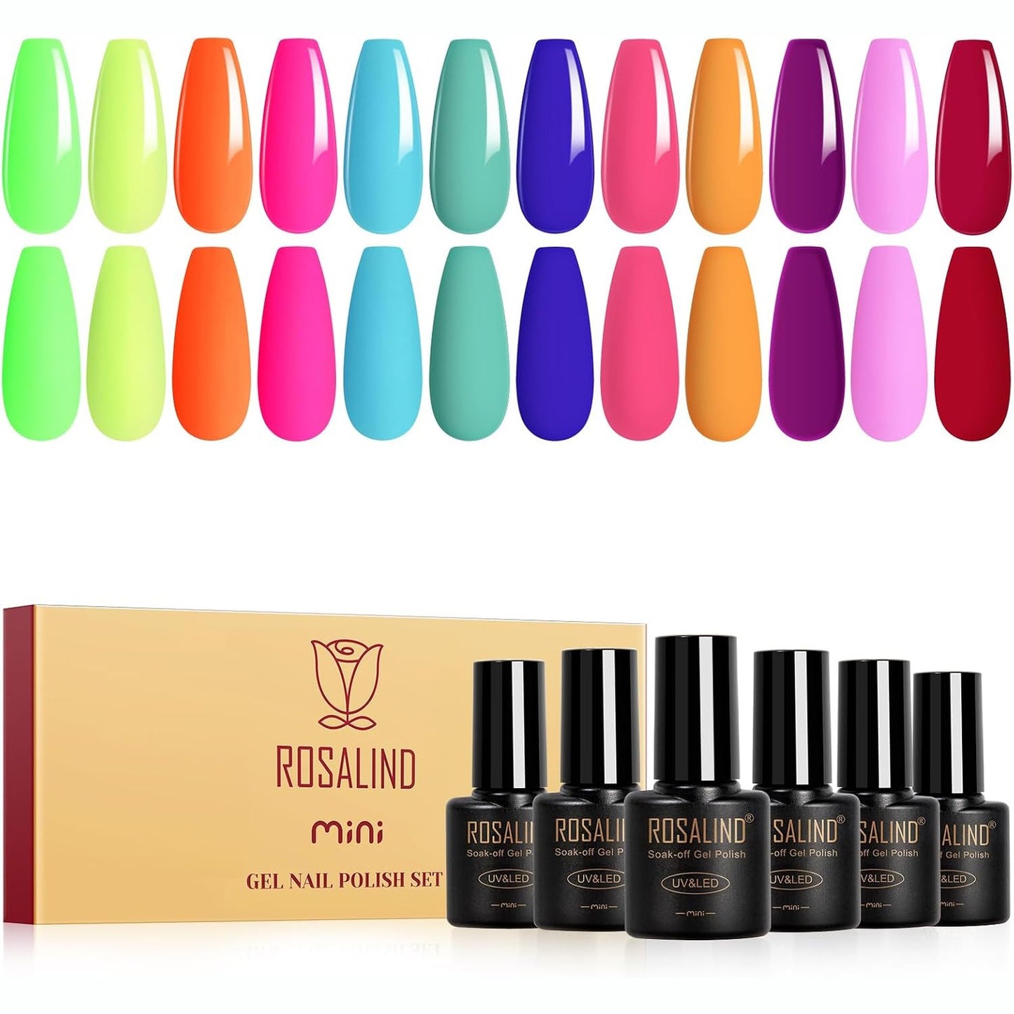 290259 - Llak ROSALIND UV, 12 Ngjyra: Jeshile, E Verdhë, Portokalli, Blu, Rozë, Vjollcë, E Kuqe, Xhel Llak për Thonj, Soak Off Mini, 12 ngjyrat