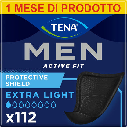 298011 - TENA MEN Protective Shield Extra Light, 112 peceta, 8 x 14 cm, të mbështjella individualisht, e zezë